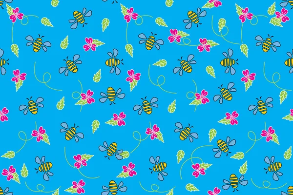 葉がぼやけている蜂や花のイラスト — ストックベクタ