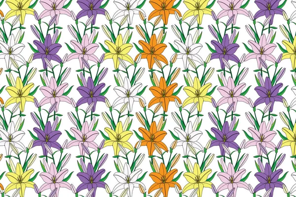 Illustration Bouquet Fleurs Lys Avec Des Feuilles Sur Fond Blanc — Image vectorielle