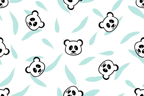 Ilustrační Vzor Panda Hlava Bambusovými Listy Pozadí — Stockový vektor
