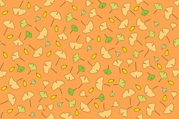 Аннотация Листьев Гинкго Билоба Фруктами Оранжевом Фоне — стоковый вектор