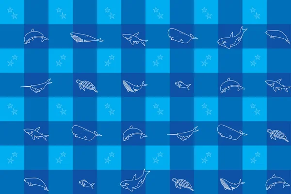 Illustration Ligne Blanche Animal Océan Avec Fond Table Bleu — Image vectorielle