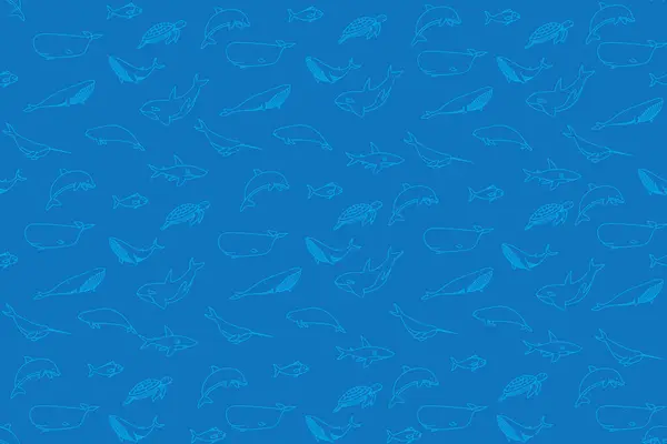 Illustration Blue Line Ocean Animal Blue Background — Stock Vector