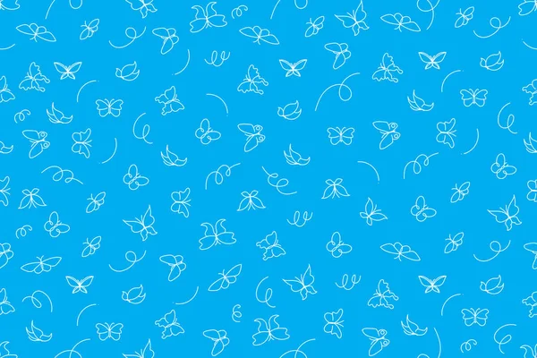 Illustration Modèle Ligne Blanche Papillon Sur Fond Bleu — Image vectorielle