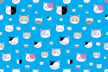 Resim: Mavi arka plandaki kedi deseninin başı.