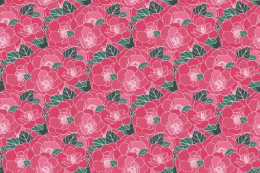 Çizim, Kamelya çiçeğinin yaprak arka planlı deseni.