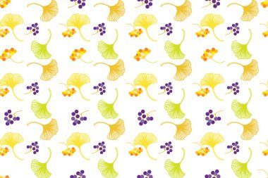 İllüstrasyon, Soyut Ginkgo biloba meyve arka planlı yaprakları.