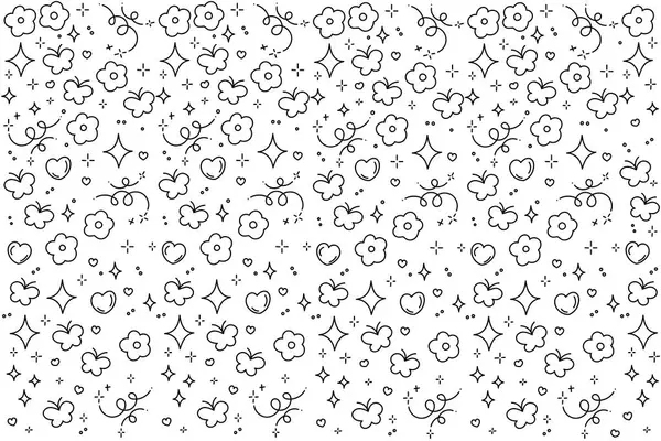 Beyaz arkaplanda çiçek ve kelebek deseni çizimi.