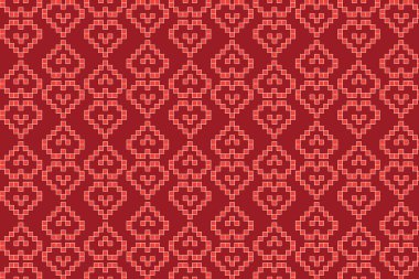 Kırmızı arkaplanda dokuma deseninin illüstrasyon kalbi
