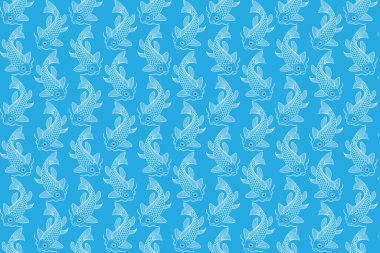 Mavi arkaplanda beyaz koi balığı çizgisi.