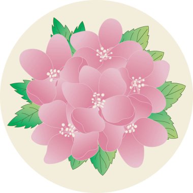 İllüstrasyon, kiraz çiçeği yumuşak sarı arka planda.