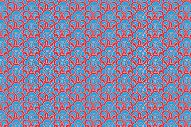 Kırmızı arkaplanda kırmızı abd mavi Çin bulutlarının çizim deseni.