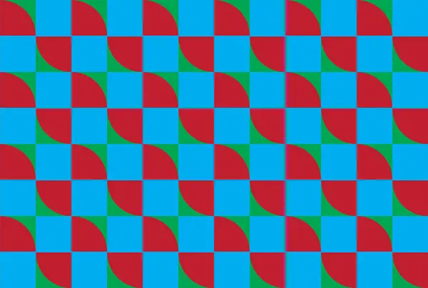 抽象几何风格 具有蓝色背景曲线线的正方形重复红色和绿色样本 — 图库矢量图片
