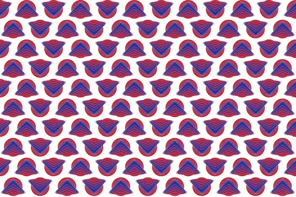 イラストパターン 抽象的な幾何学様式 白い背景に赤い青い三角形と円の繰り返し — ストックベクタ