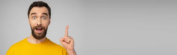Excited Bearded Man Showing Idea Gesture While Looking Camera Isolated — Stock Photo, Image