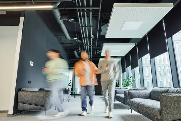 Motion Blur Modern Entrepreneurs Casual Clothes Walking Lounge Corridor Comfortable — Stock Photo, Image
