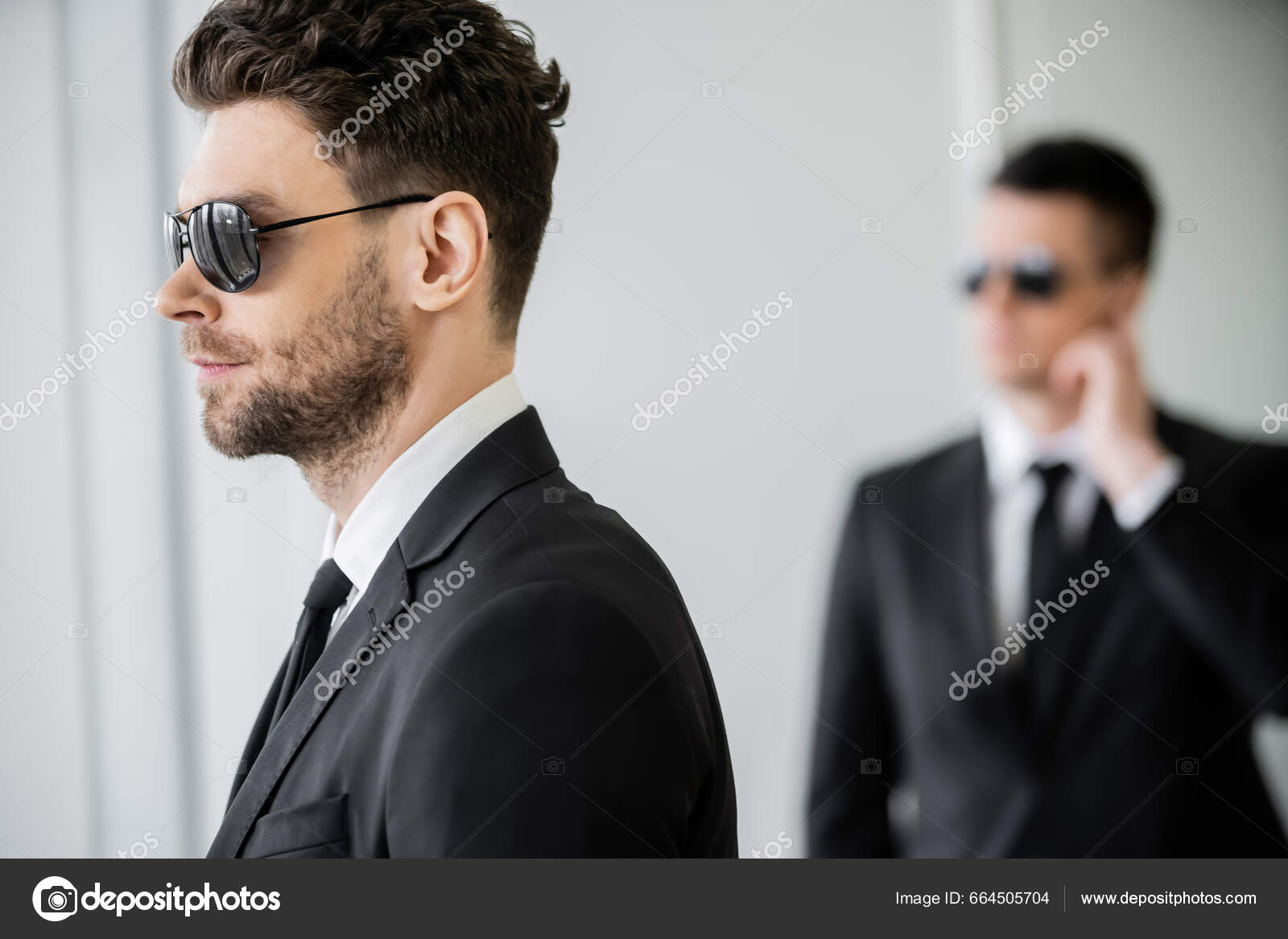 Surveillance Bodyguard Sunglasses Black Suit Tie Hotel Safety