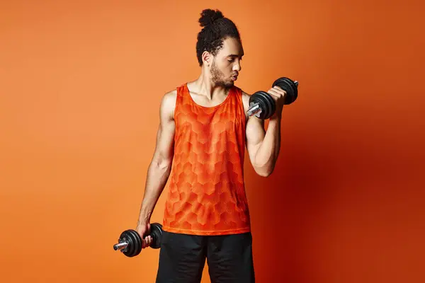 stock image jolly athletic african american man in sportwear with arms akimbo smiling joyfully at camera, banner