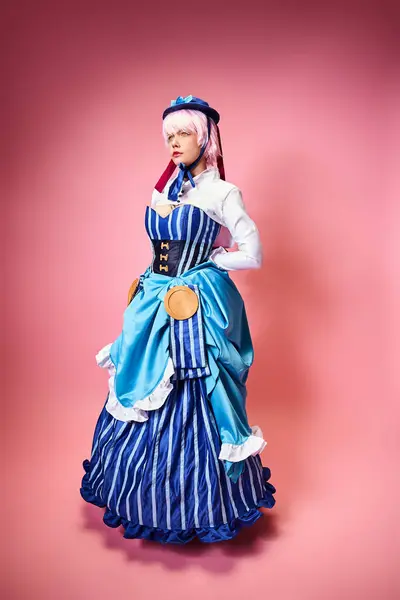 Charming Alluring Woman Cosplaying Vibrant Anime Character Looking Away Pink — Foto Stock