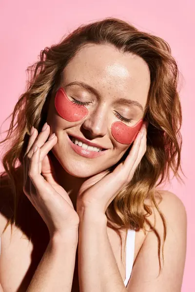 stock image A captivating woman with eye patches showcasing her natural beauty and vibrant personality.