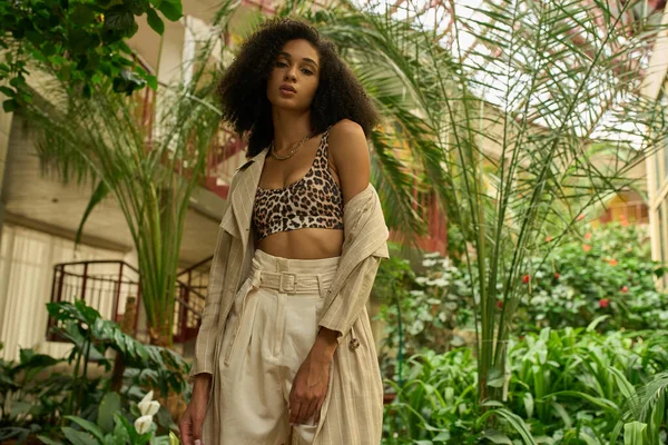 Trendsättare Botanisk Trädgård Blandar Hög Mode Med Vild Natur Afrikansk — Stockfoto