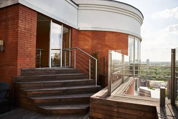Ein Balkon Mit Einem Atemberaubenden Blick Auf Die Skyline Der — Stockfoto
