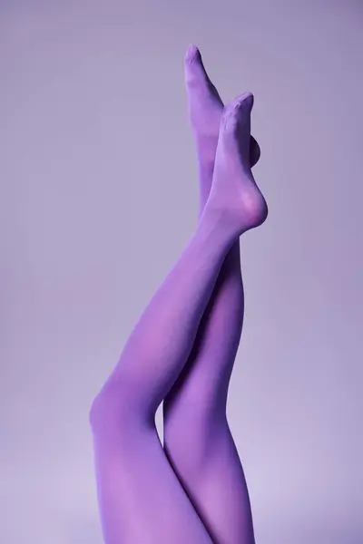 Mor Çoraplara Sarılmış Genç Bir Kadın Bacakları Stüdyoda Uyumlu Bir — Stok fotoğraf