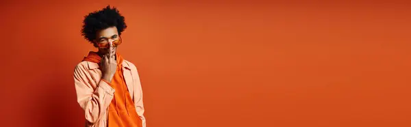 Stylish African American Woman Orange White Shirt Banner — Stock Photo, Image