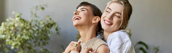 Two Women Tender Lesbian Couple Enjoying Creative Moment Together Art Stock Photo