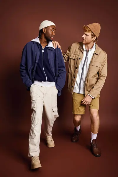 Two Stylish Young Men Different Backgrounds Posing Together — Stock Photo, Image