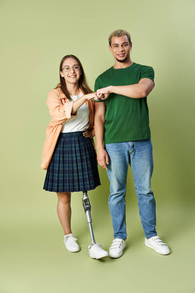 Two friends connect joyfully, embracing each others uniqueness and strength.