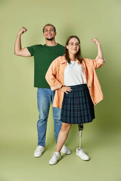 stock image Friends showcase their strength and joy while spending time indoors.