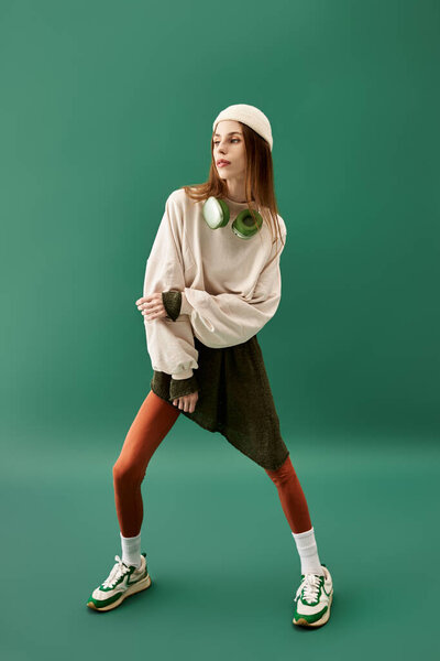 A young woman stands confidently in a serene environment, showcasing her beauty and struggle.