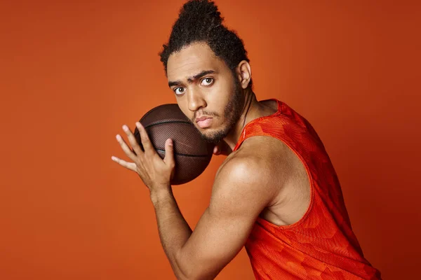 Jolly athletic african american man in sportwear with arms akimbo smiling joyfully at camera, banner — Stock Photo