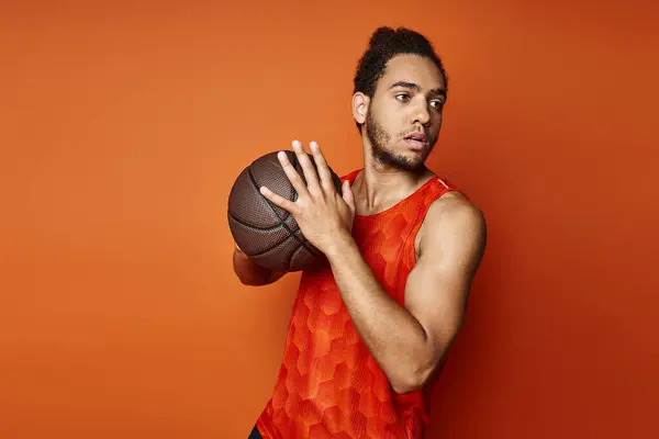 Jolly athletic african american man in sportwear with arms akimbo smiling joyfully at camera, banner — Stock Photo