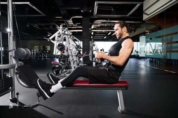 An athletic man in active wear engages in deep contemplation while sitting on a gym bench. — Stock Photo