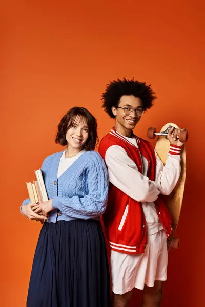 Happy multicultural friends stand next to each other in stylish attire in a studio setting. — Stock Photo