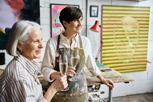 Two sophisticated women enjoying a glass of wine together. — Stock Photo