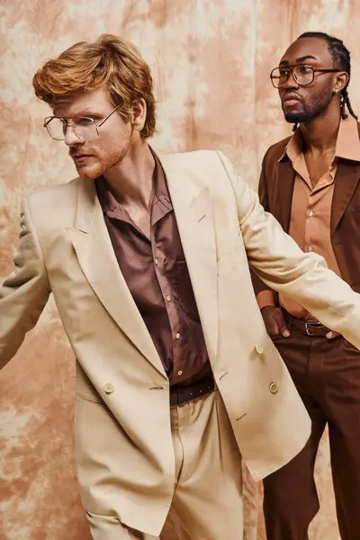 Two handsome multicultural men with elegant dapper style standing next to each other. — Stock Photo
