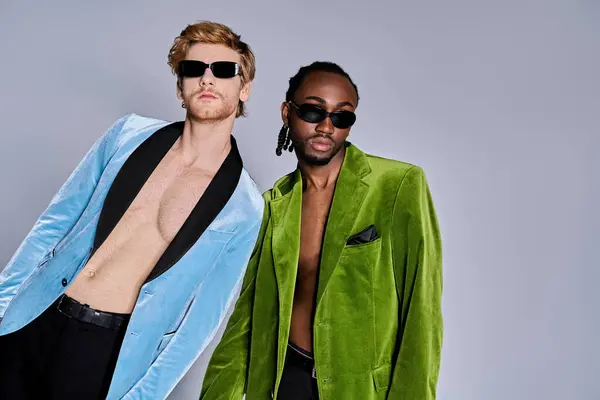 Two handsome multicultural men with elegant dapper style standing next to each other. — Stock Photo