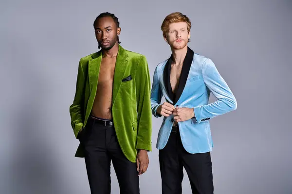 Handsome men in elegant dapper style posing together. — Stock Photo