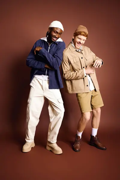 Stylish multicultural men stand side by side. — Stock Photo