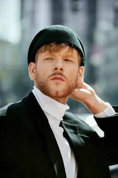 Red-haired man in debonair attire posing confidently. — Stock Photo