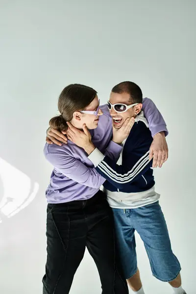 A couple, two men, hugging each other tightly. — Stock Photo