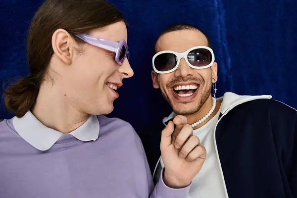 Two attractive men standing together, posing happily and spending quality time. — Stock Photo