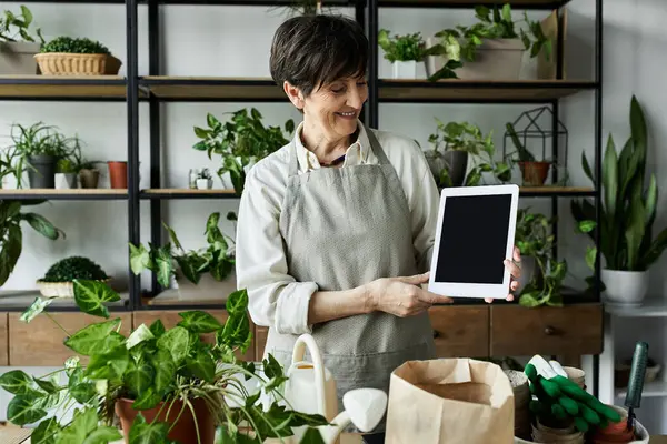 A skilled gardener enjoys nurturing her plants and learning new techniques. — Stock Photo