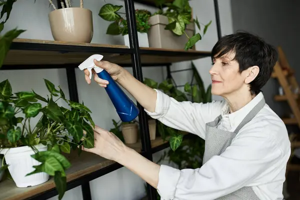 A gardener tends to her plants with care and attention. — Stock Photo