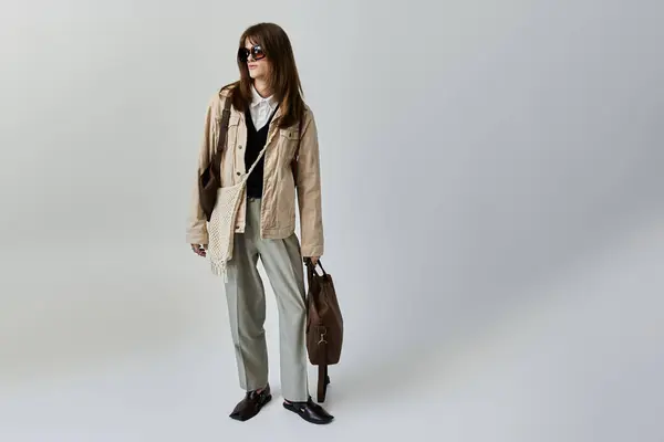A young man stands confidently, flaunting his trendy outfit in a chic indoor setting. — Stock Photo