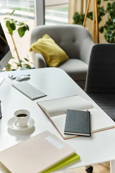 Home office, surrounded by plants and comfort. — Stock Photo