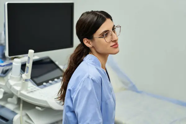 A dedicated gynecologist in a lab coat is engaged in patient care at a contemporary clinic. — Stock Photo