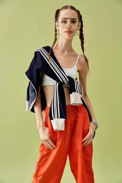 Young woman poses confidently in stylish attire, showing her determination against anorexia. — Stock Photo